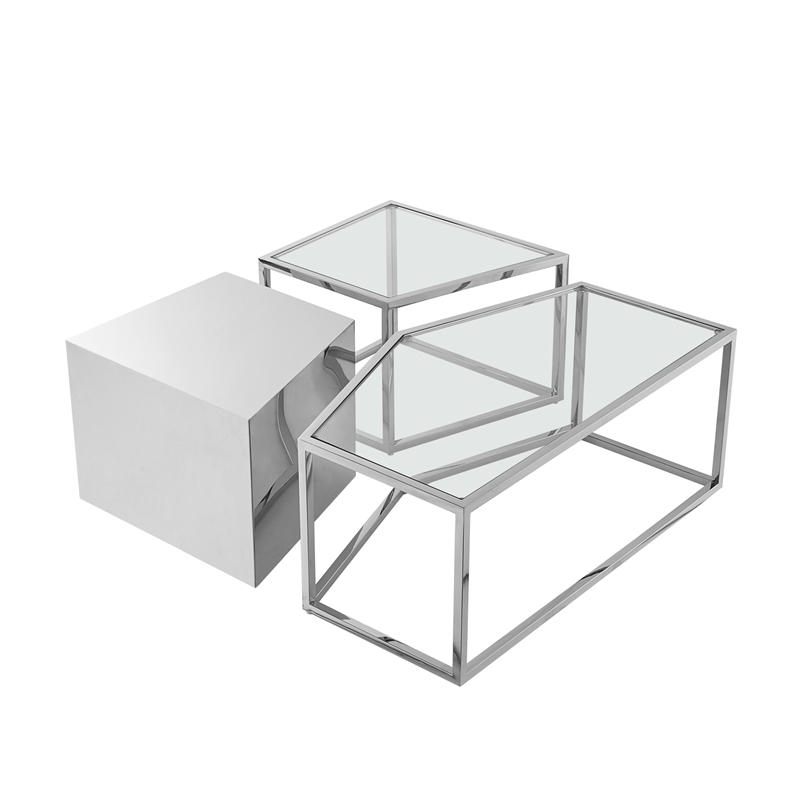 Posh Living Kristy 3 Pieces Coffee Table Chrome