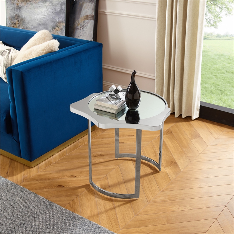 Posh Living Lamiyah End Table Chrome With Mirrored Top