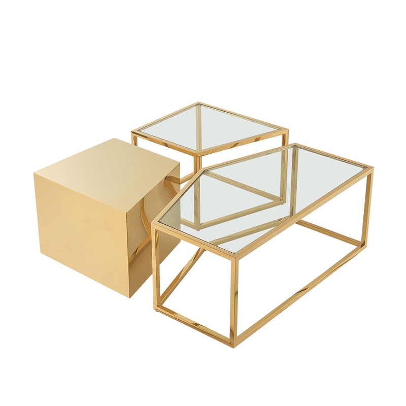 Posh Living Kristy 3 Pieces Coffee Table Gold