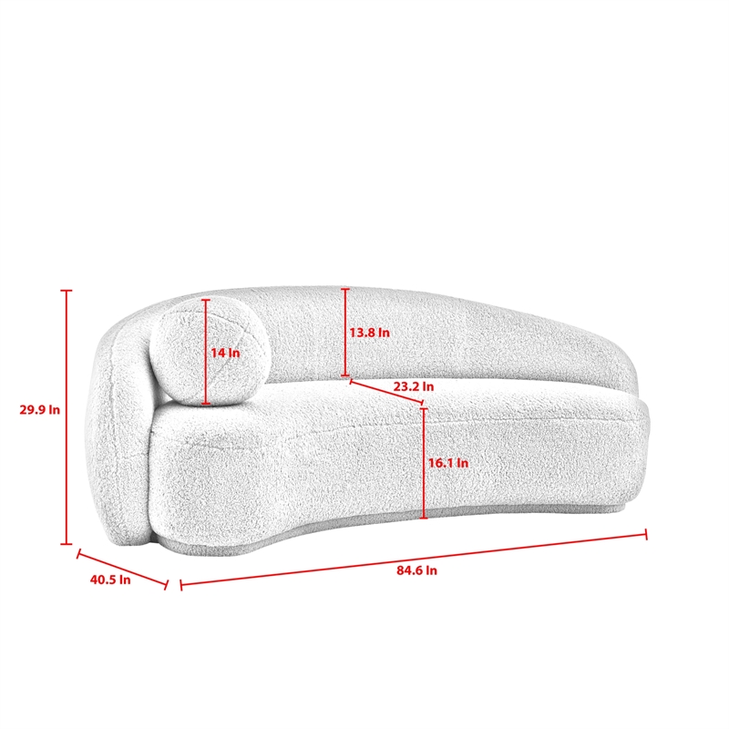 Posh Living Gabby Upholstered Sherpa & Wood Sofa with Curve Back in White