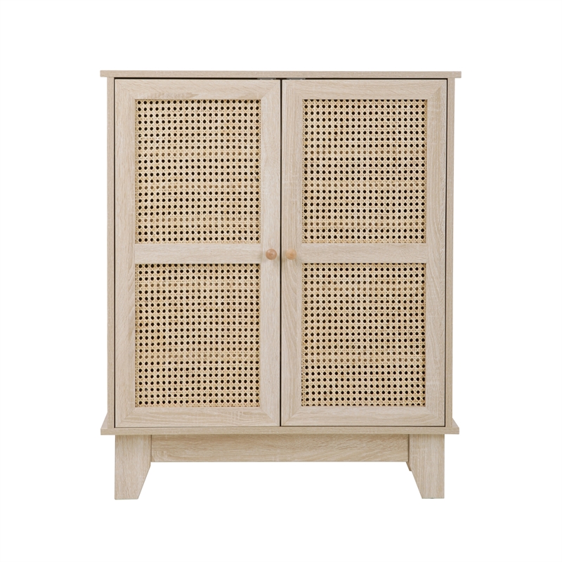 Posh Living Aralyn 2-Door Wood & Rattan Cabinet with Shelves in Beige/Natural