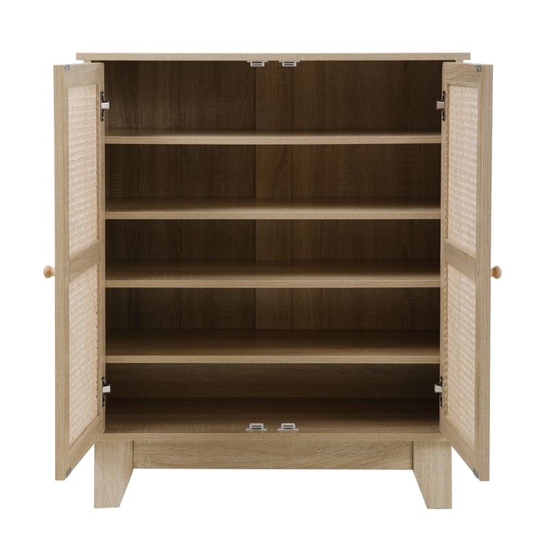 Posh Living Aralyn 2-Door Wood & Rattan Cabinet with Shelves in Beige/Natural