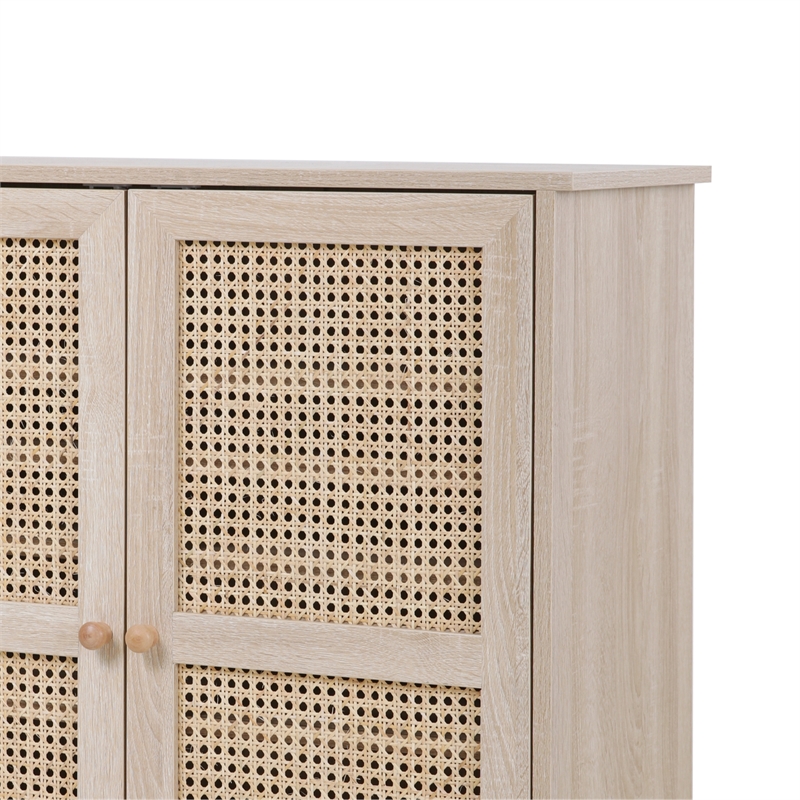 Posh Living Aralyn 2-Door Wood & Rattan Cabinet with Shelves in Beige/Natural
