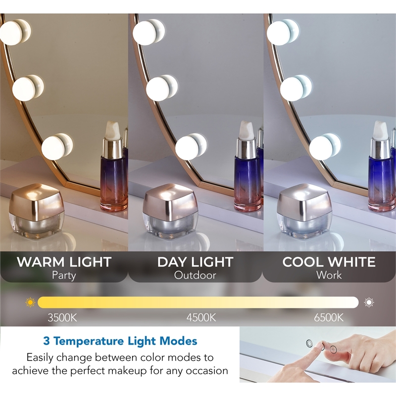 Posh Living Armand Glass Vanity Makeup Mirror with LED Lights in Gold