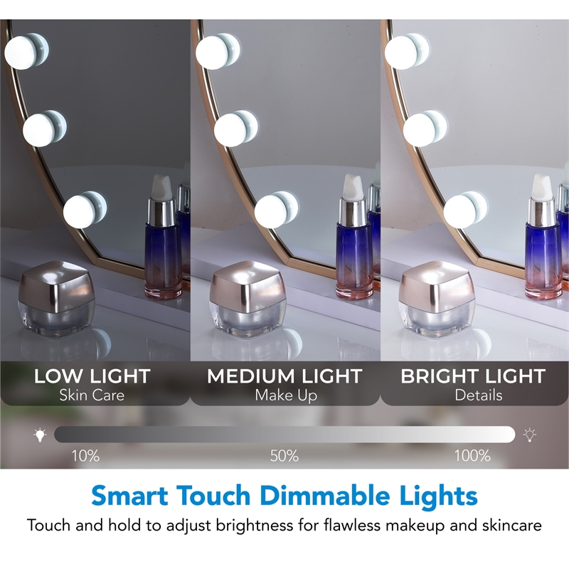 Posh Living Armand Glass Vanity Makeup Mirror with LED Lights in Gold