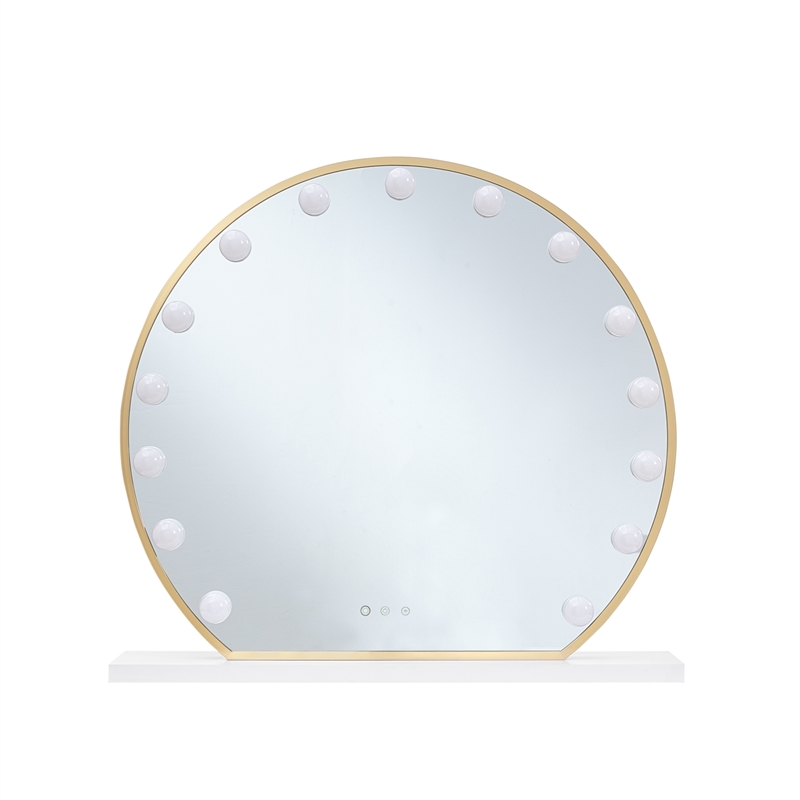 Posh Living Armand Glass Vanity Makeup Mirror with LED Lights in Gold