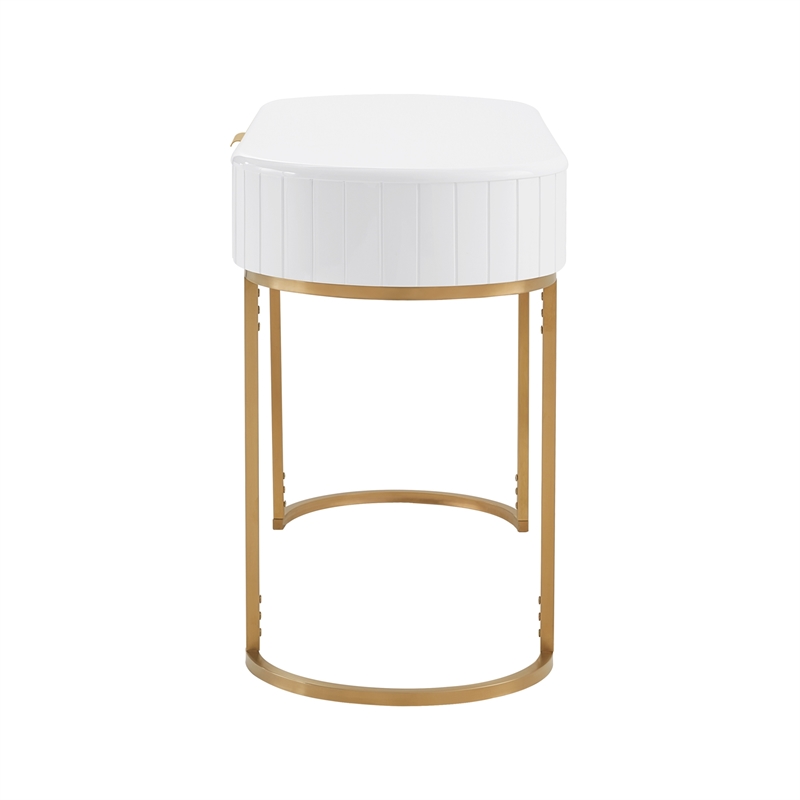 Posh Living Zaylie Modern Wood & Steel Dressing Vanity Table in White/Gold