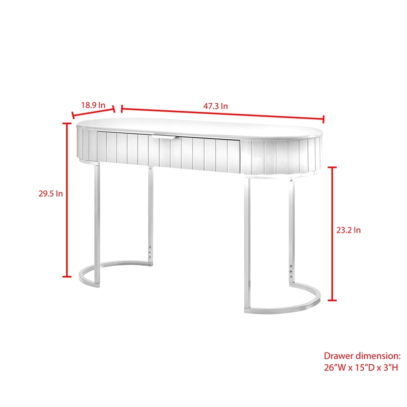 Posh Living Zaylie Modern Wood & Steel Dressing Vanity Table in White/Gold