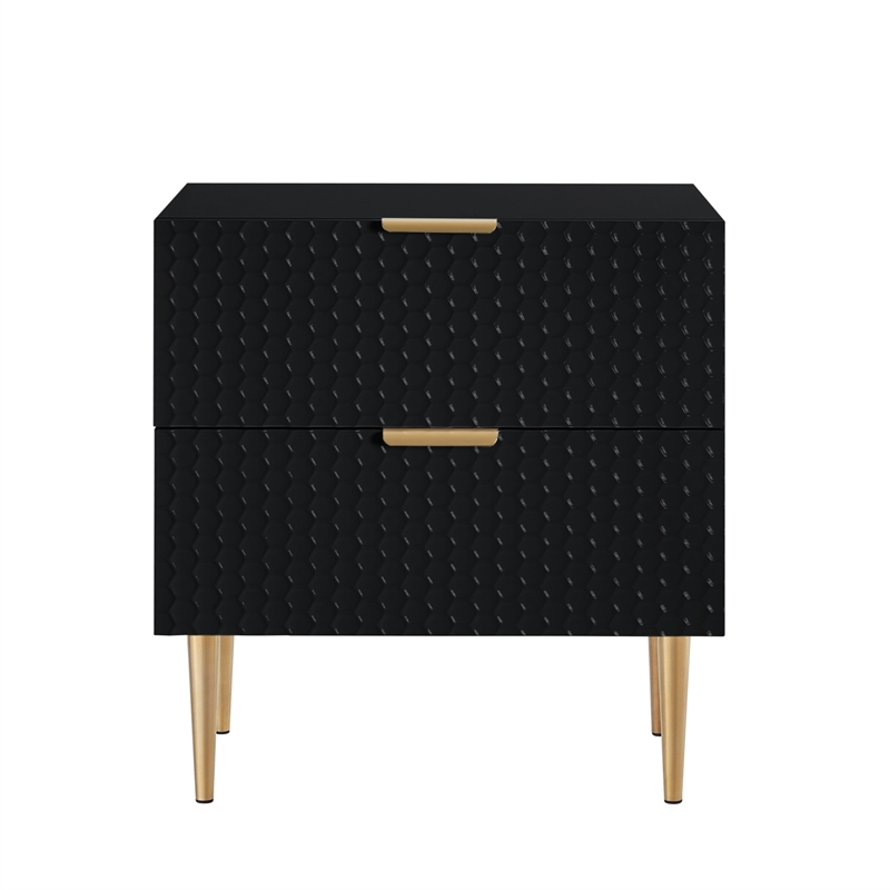 Posh Living Vail Wood Side Table Nightstand in Black/Gold