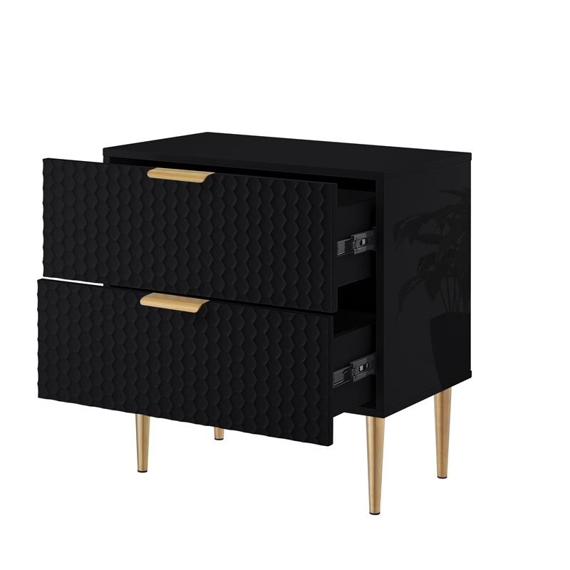 Posh Living Vail Wood Side Table Nightstand in Black/Gold