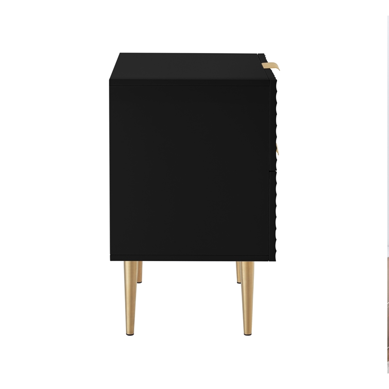 Posh Living Vail Wood Side Table Nightstand in Black/Gold