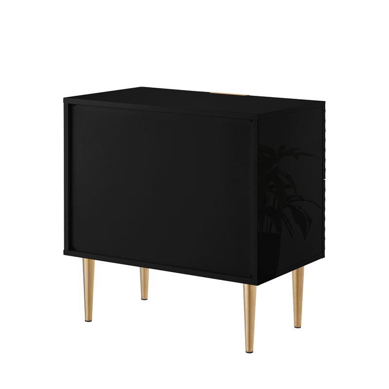Posh Living Vail Wood Side Table Nightstand in Black/Gold