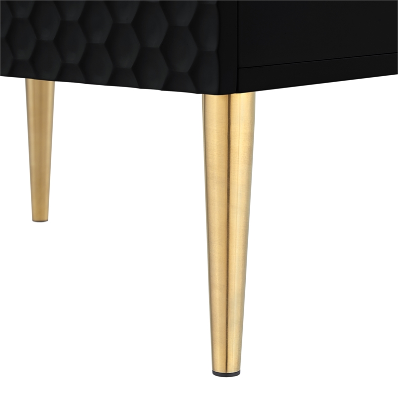 Posh Living Vail Wood Side Table Nightstand in Black/Gold