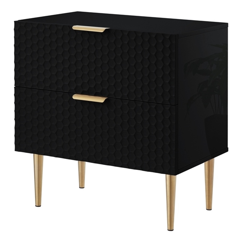 Posh Living Vail Wood Side Table Nightstand in Black/Gold