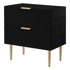 Posh Living Vail Wood Side Table Nightstand in Black/Gold