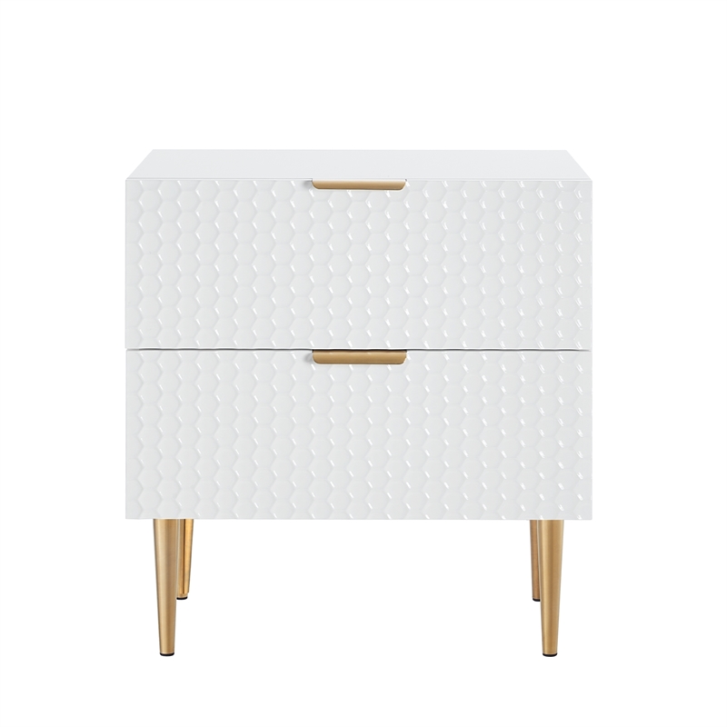 Posh Living Vail Wood Side Table Nightstand in White/Gold