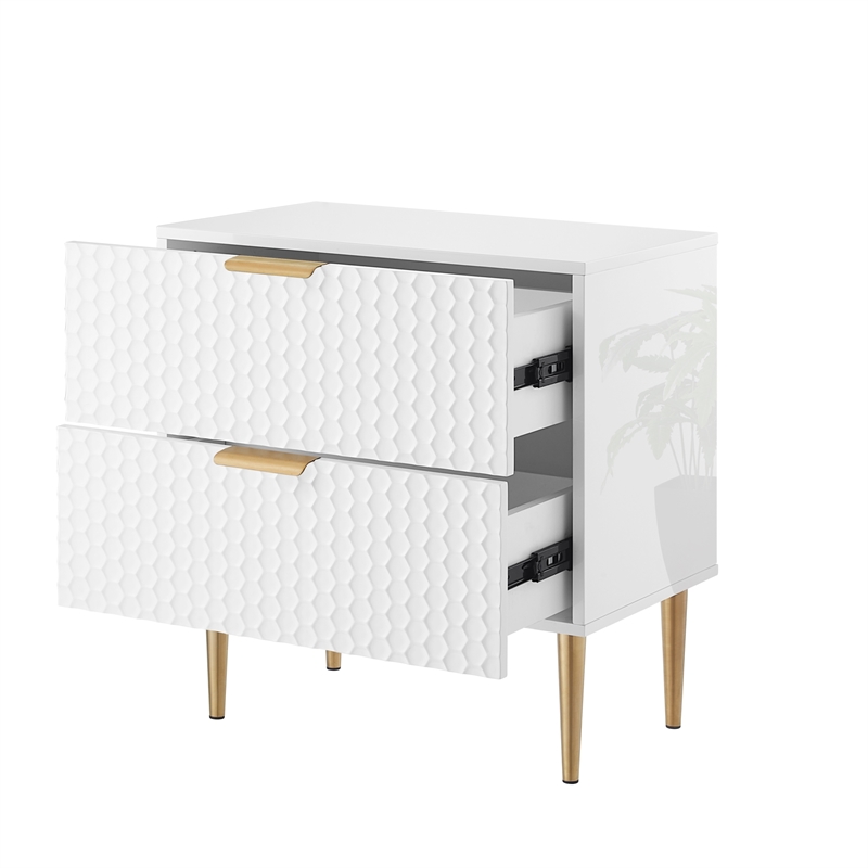 Posh Living Vail Wood Side Table Nightstand in White/Gold