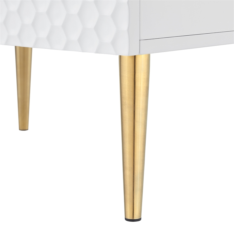 Posh Living Vail Wood Side Table Nightstand in White/Gold