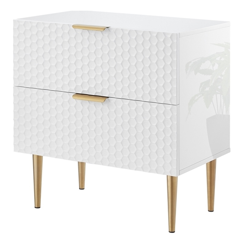 Posh Living Vail Wood Side Table Nightstand in White/Gold