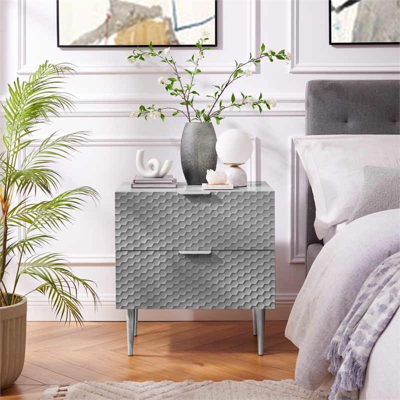 Posh Living Vail Wood Side Table Nightstand in Gray/Chrome