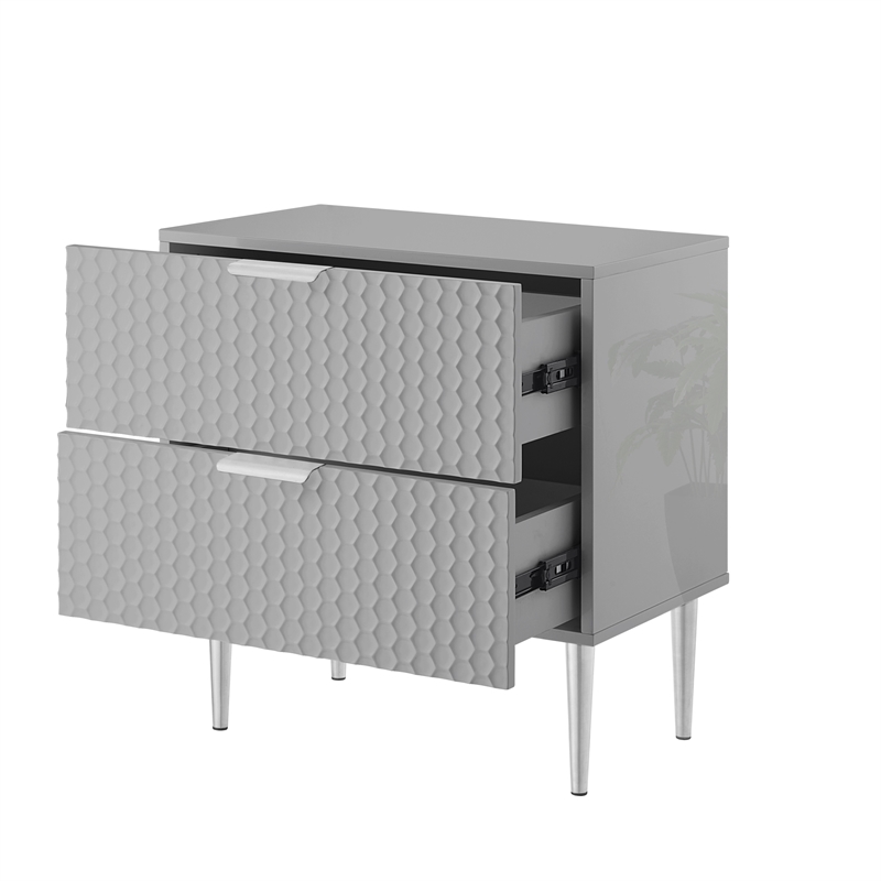 Posh Living Vail Wood Side Table Nightstand in Gray/Chrome