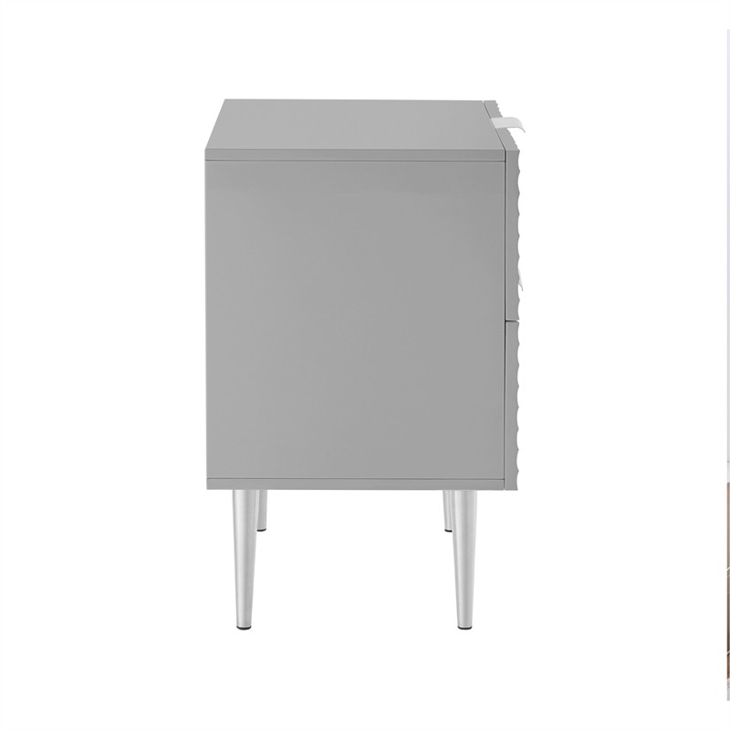 Posh Living Vail Wood Side Table Nightstand in Gray/Chrome