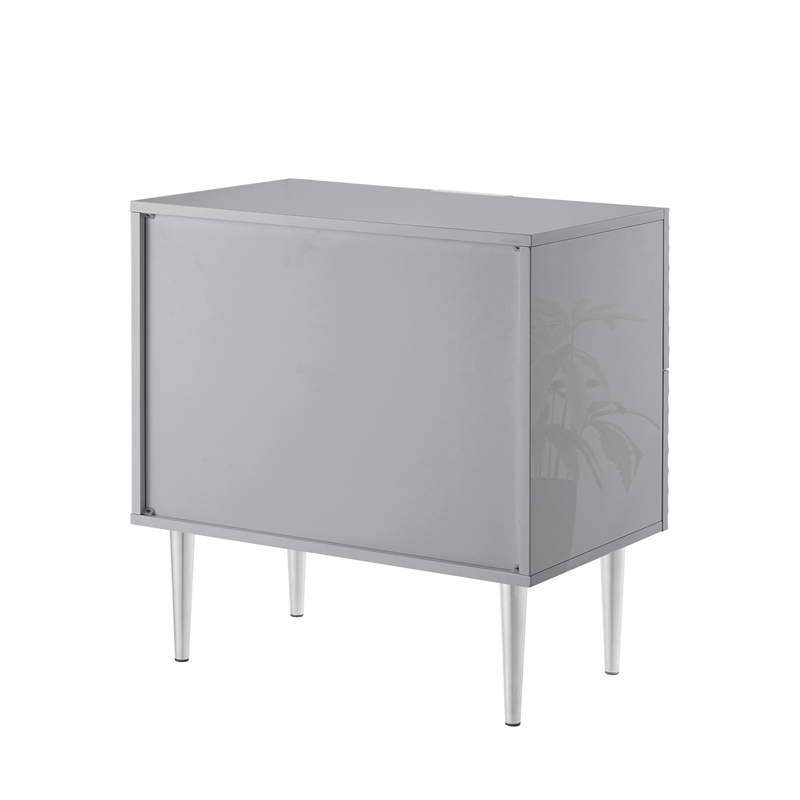 Posh Living Vail Wood Side Table Nightstand in Gray/Chrome