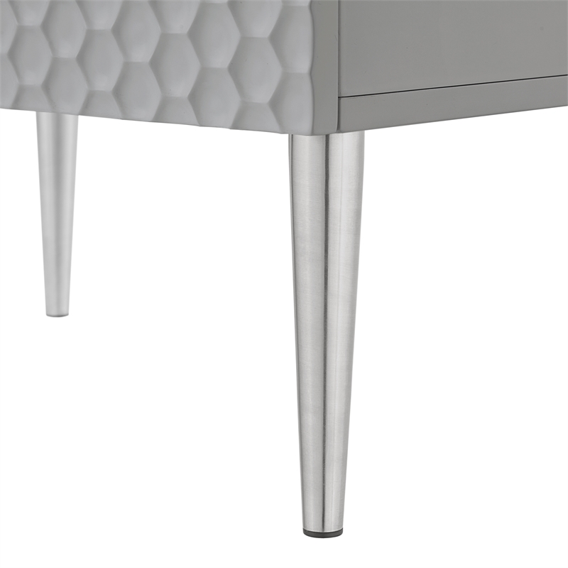 Posh Living Vail Wood Side Table Nightstand in Gray/Chrome