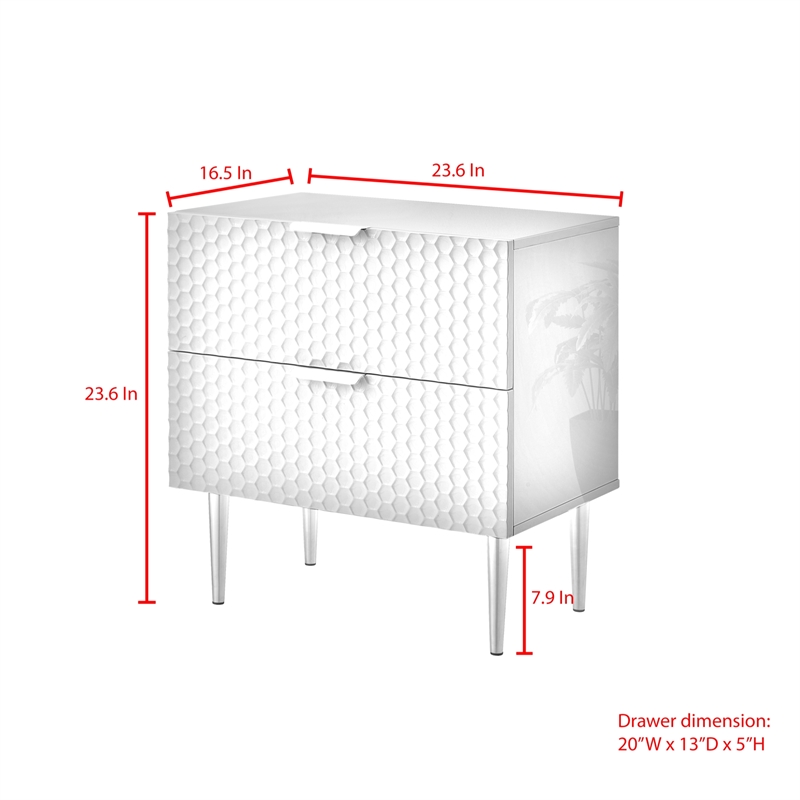 Posh Living Vail Wood Side Table Nightstand in Gray/Chrome