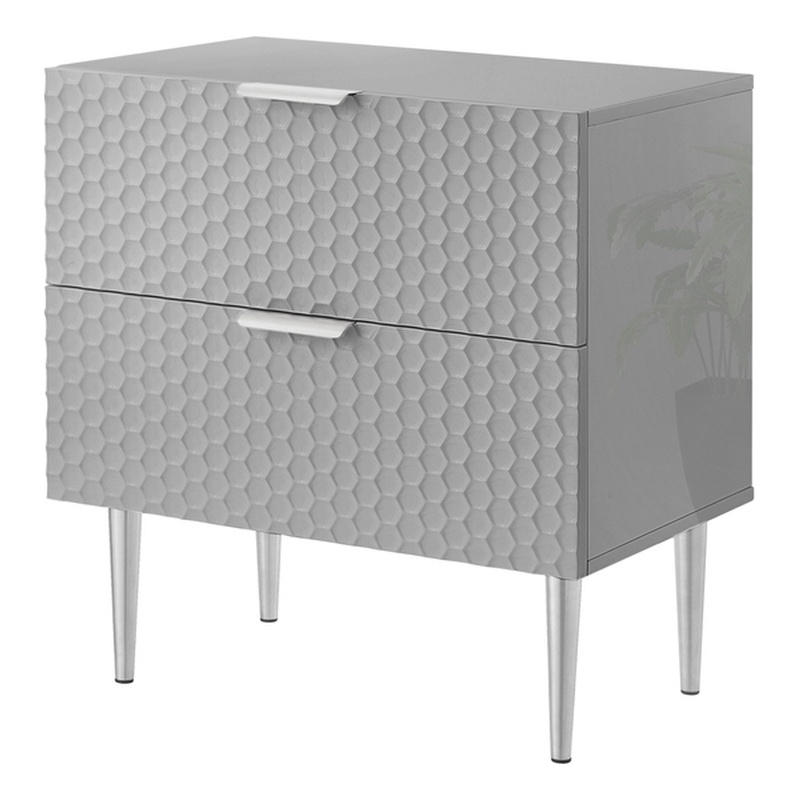 Posh Living Vail Wood Side Table Nightstand in Gray/Chrome