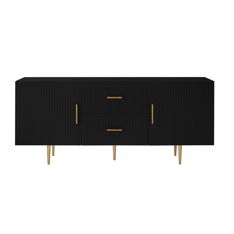 Posh Living Vail 2-Drawer Modern Wood Sideboard Buffet Cabinet in Black/Gold
