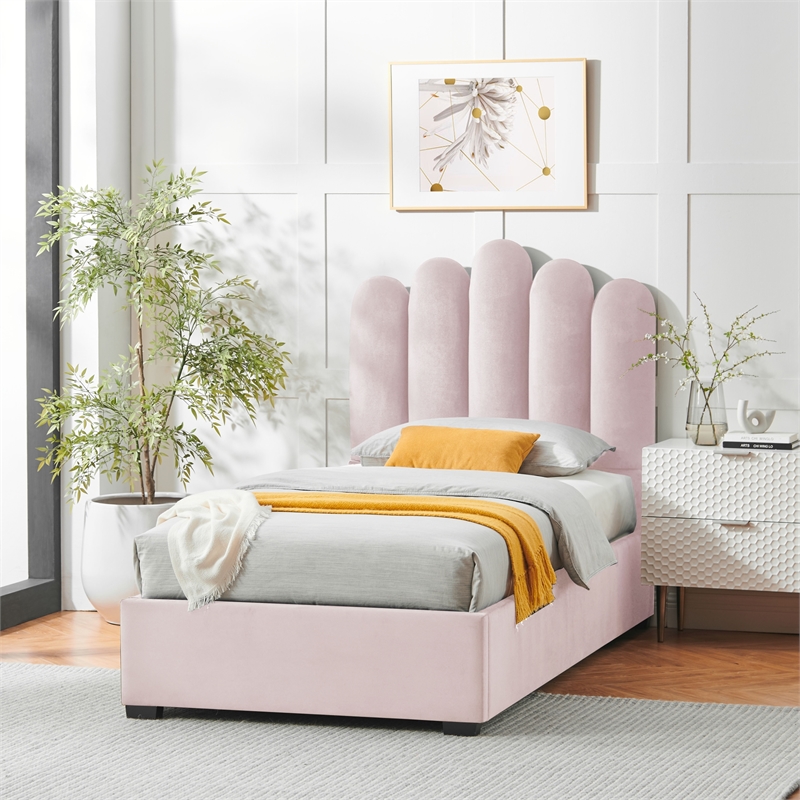 Posh Living Delani Velvet Twin XL Platform Bed Blush