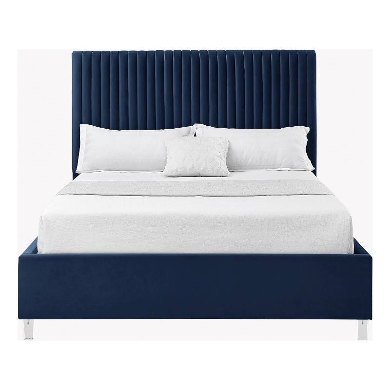 Posh Living Evette Velvet King Platform Bed Navy