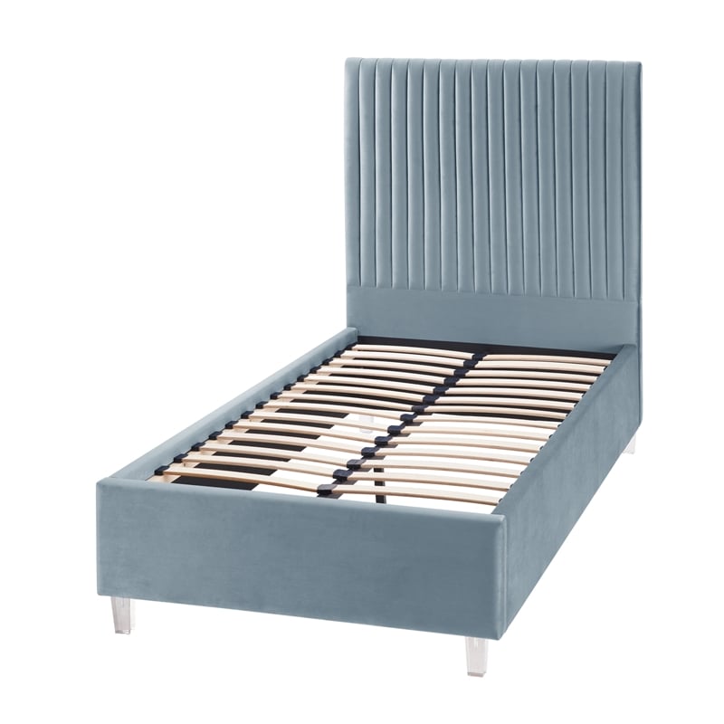 Posh Living Evette Velvet Twin XL Platform Bed Slate Blue