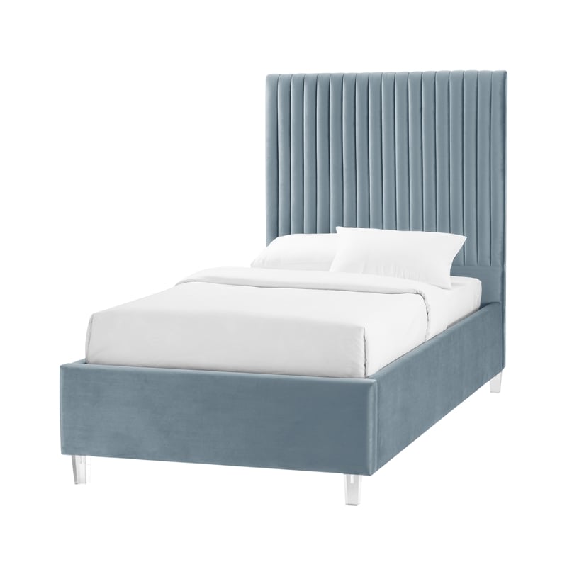 Posh Living Evette Velvet Twin XL Platform Bed Slate Blue