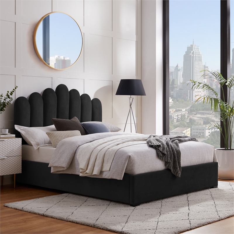 Posh Living Delani Velvet Queen Platform Bed Black