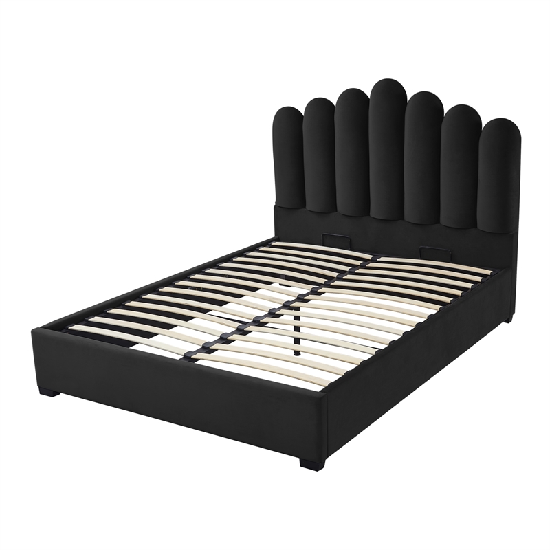 Posh Living Delani Velvet Queen Platform Bed Black