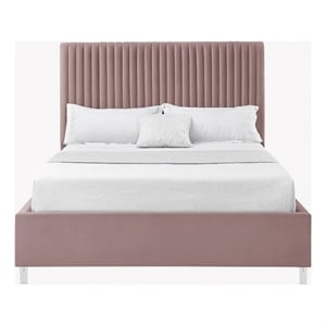 Posh Living Evette Velvet Queen Platform Bed Pink