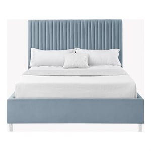 Posh Living Evette Velvet Queen Platform Bed Slate Blue