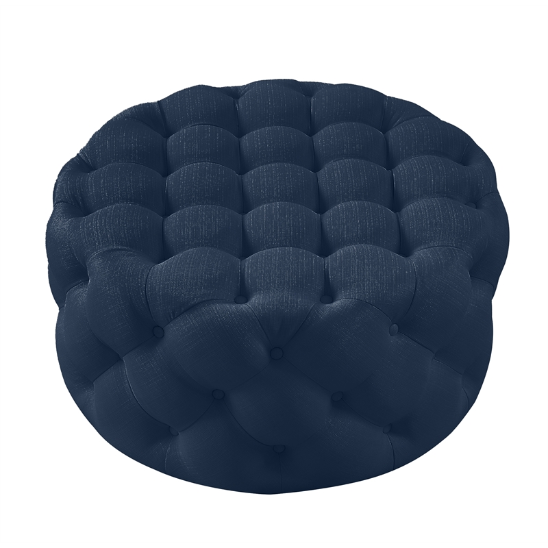 Posh Living Lilou Linen Wood Cocktail Ottoman Navy