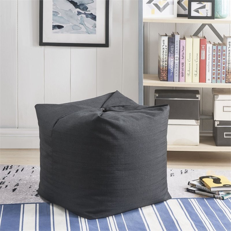 Magic Pouf Black Beanbag Linen 3 in 1 Ottoman Chair Pillow