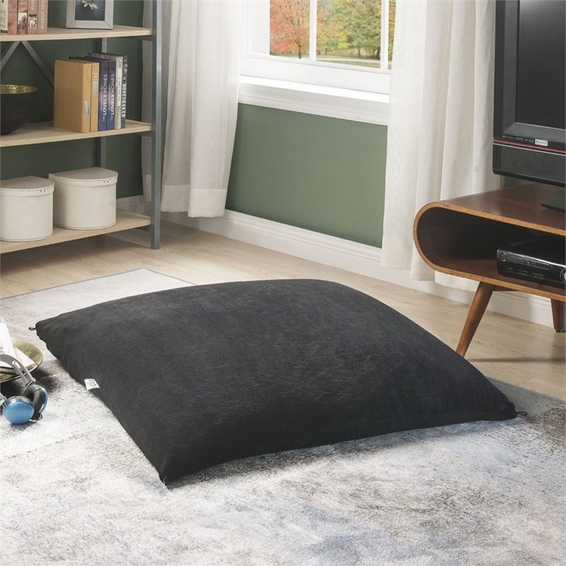 Magic Pouf Black Beanbag Microplush 3 in 1 Ottoman Chair Pillow