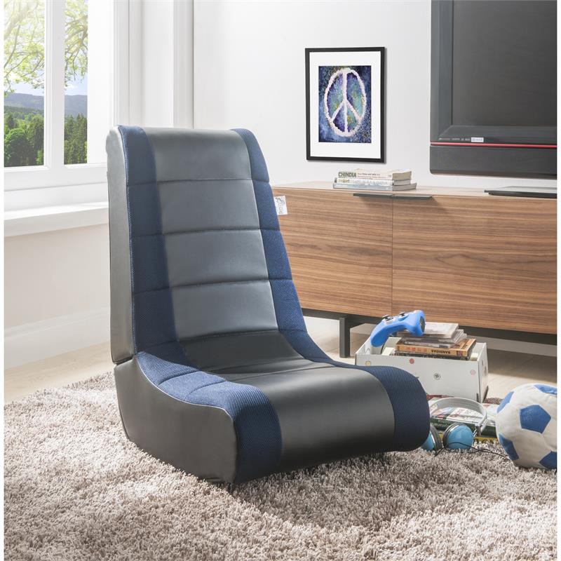 Rockme Floor Chairs Black And Blue Leather
