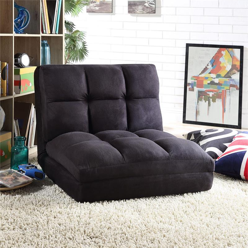 Loungie Floor Chairs Black Microsuede Foam Filling Steel Tube Frame