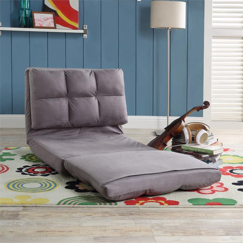 Loungie Floor Chairs Grey Microsuede Foam Filling Steel Tube Frame
