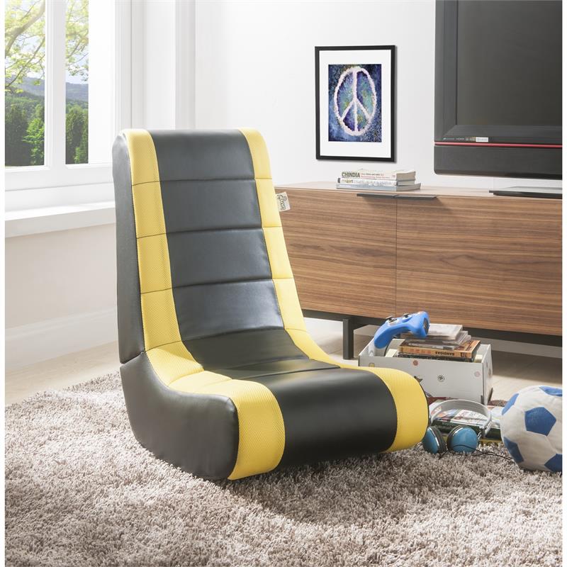 Rockme Floor Chairs Black And Yellow Leather PU