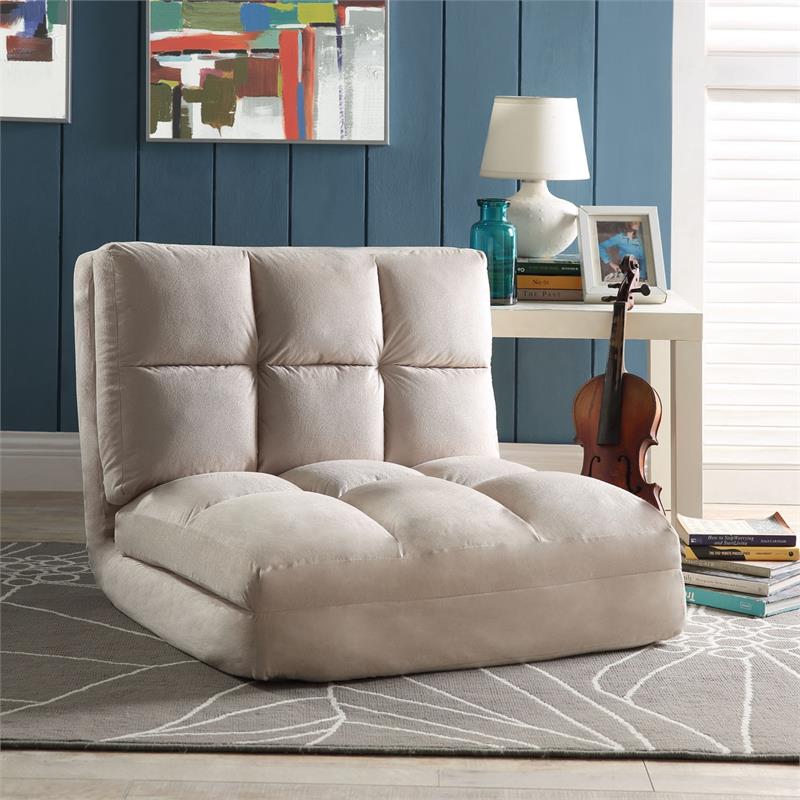 Loungie Floor Chairs Beige Microsuede Foam Filling Steel Tube Frame