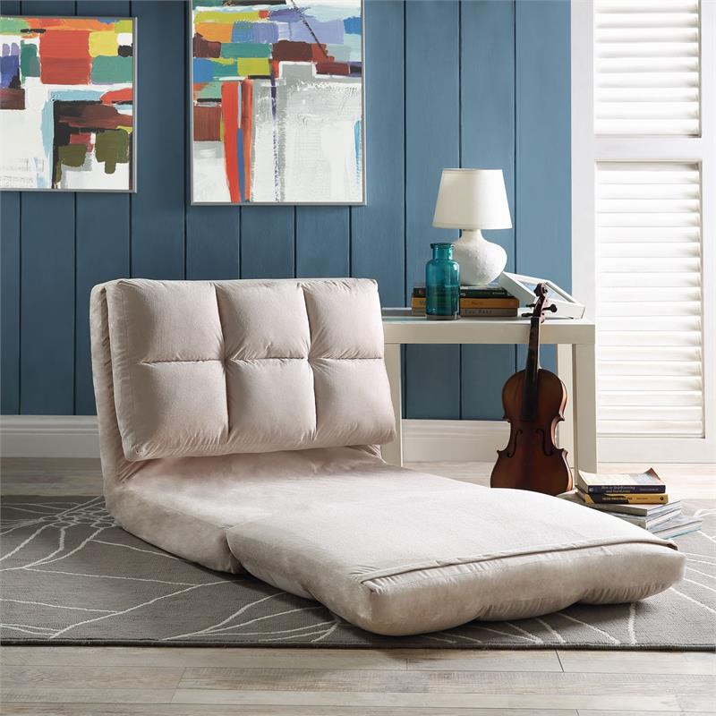 Loungie Floor Chairs Beige Microsuede Foam Filling Steel Tube Frame