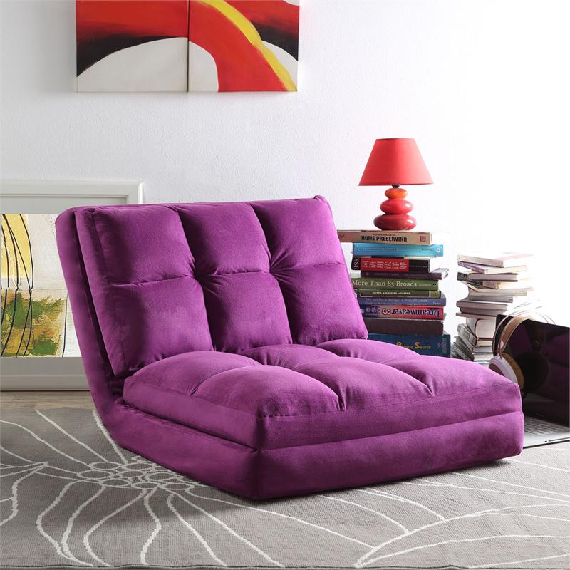 Loungie Floor Chairs Purple Microsuede Foam Filling Steel Tube Frame