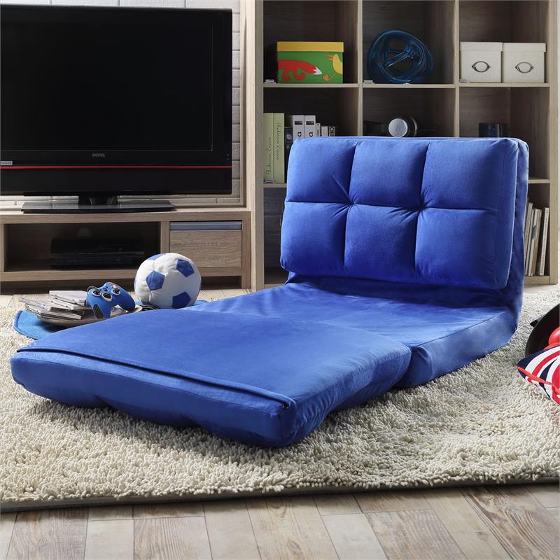 Loungie Floor Chairs Blue Microsuede Foam Filling Steel Tube Frame